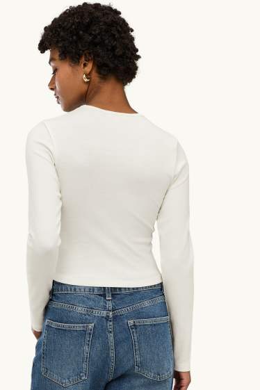 Femei - Tricou cu mânecă lungă - slim fit - alb-crem