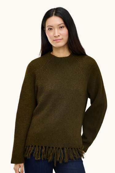 Femei - Pulover cu franjuri - verde închis