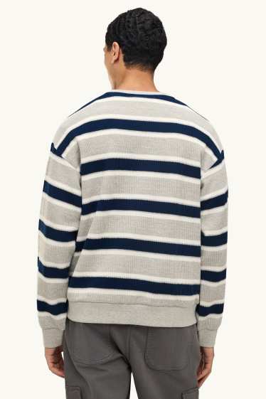 Hommes - Haut à manches longues - relaxed fit - à rayures - gris clair / bleu foncé