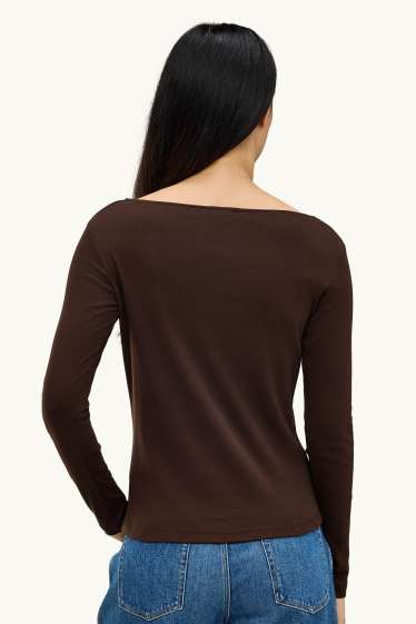 Femei - Tricou cu mânecă lungă - slim fit - maro închis