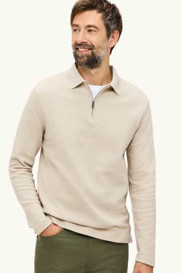 Bărbați - Tricou polo cu mânecă lungă - regular fit - reiat - bej