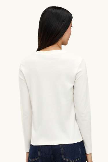 Femei - Tricou cu mânecă lungă - regular fit - imprimeu de leopard - aspect lucios - alb / auriu