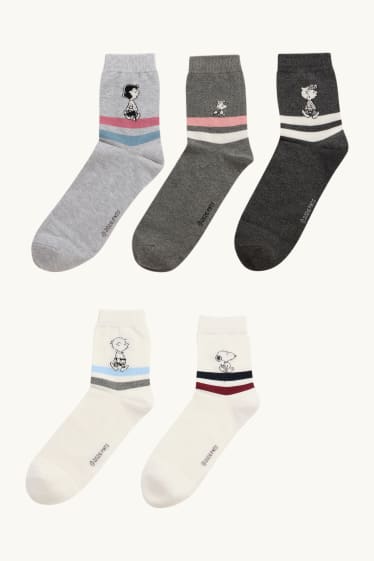 Damen - Multipack 5er - Socken mit Motiv - Peanuts - dunkelgrau / weiß
