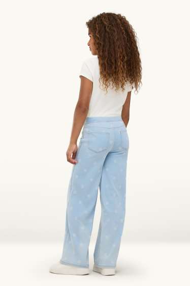Enfants filles - Wide leg jeggings - à pois - jean bleu clair