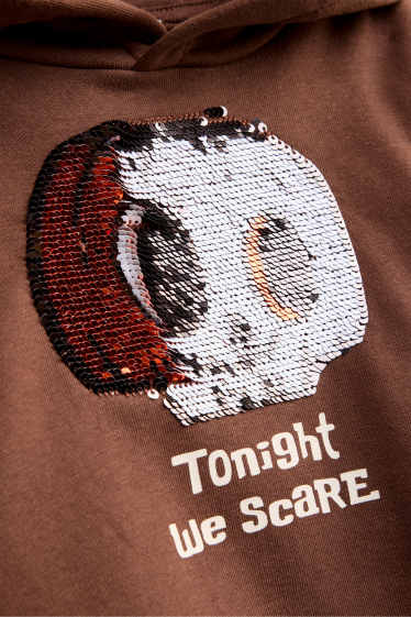 Enfants garçons - Halloween - tête-de-mort - sweat à capuche - effet brillant - marron