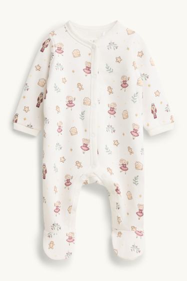 Baby Girls - Ballerina - baby Christmas sleepsuit - plush-lined - white