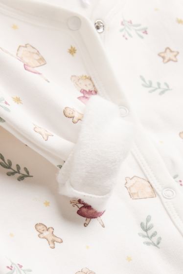 Baby Girls - Ballerina - baby Christmas sleepsuit - plush-lined - white