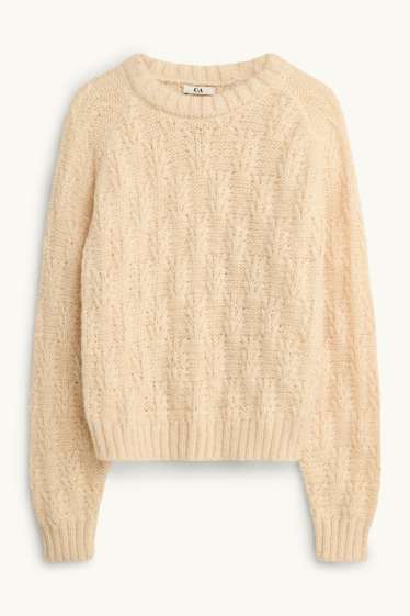 Damen - Pullover - Zopfmuster - cremefarben