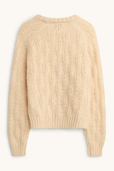 Damen - Pullover - Zopfmuster - cremefarben