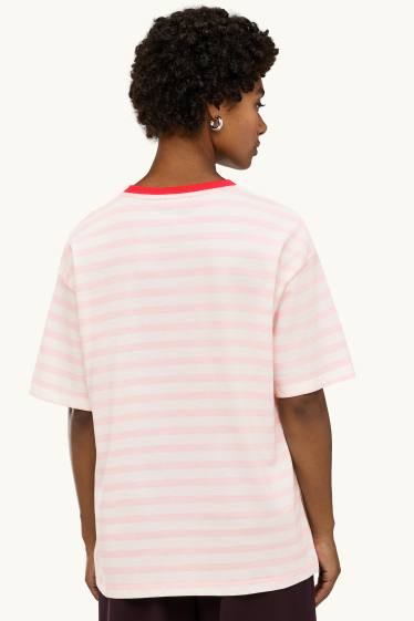 Femei - Tricou - supradimensionat - cu dungi - alb / roz