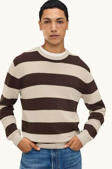 Hommes - Pull - à rayures - beige / marron