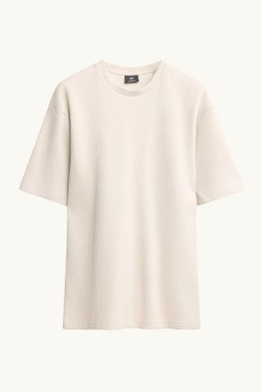 Hommes - T-shirt - relaxed fit - finition côtelée - blanc crème