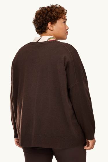 Women - V-neck jumper - dark brown