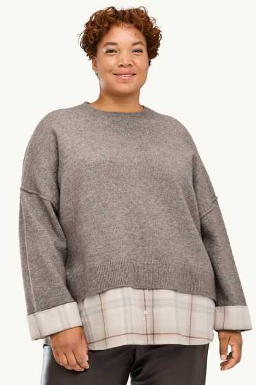 Damen - Pullover - 2-in-1-Look - braun / beige