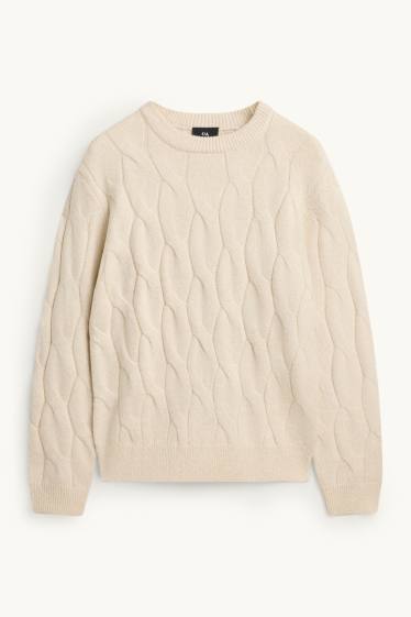 Hommes - Pull - motif tressé - crème