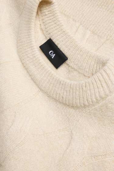 Hommes - Pull - motif tressé - crème
