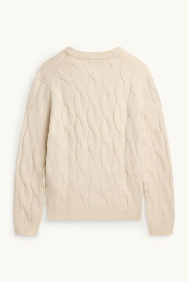 Hommes - Pull - motif tressé - crème