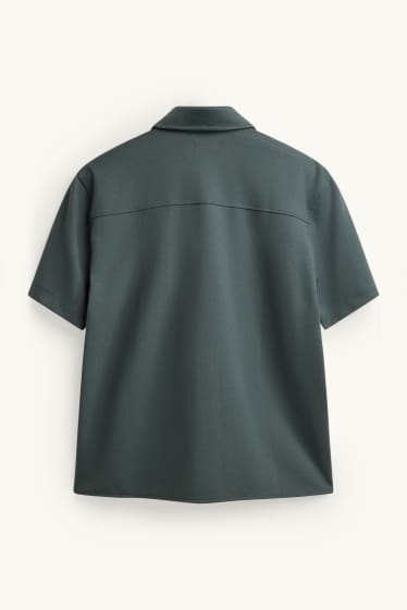 Pánské - Košile - relaxed fit - kent - strukturovaná - tmavozelená