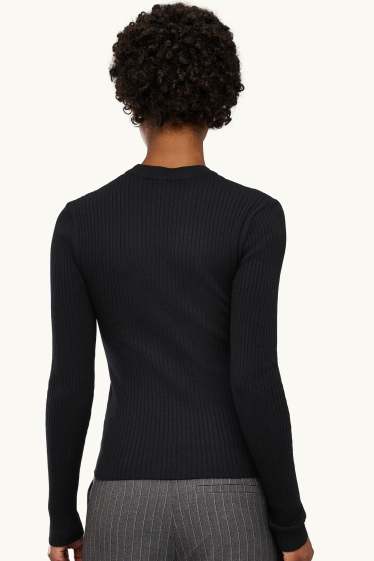 Damen - Pullover - gerippt - schwarz