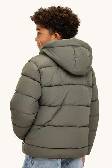 Kinder Buben - Steppjacke mit Kapuze - wasserabweisend - grün