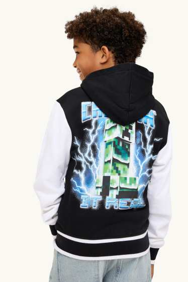 Bambini - Minecraft - felpa con zip e cappuccio - nero / bianco
