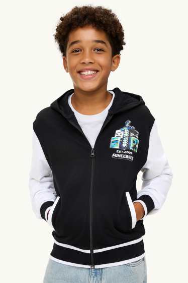 Bambini - Minecraft - felpa con zip e cappuccio - nero / bianco