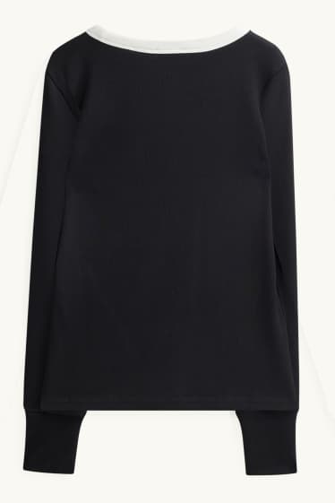 Damen - Langarmshirt - Slim Fit - schwarz / weiß