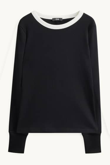 Damen - Langarmshirt - Slim Fit - schwarz / weiß