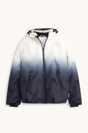 Enfants filles - Veste de ski avec capuche - doublée - finition déperlante - blanc / noir