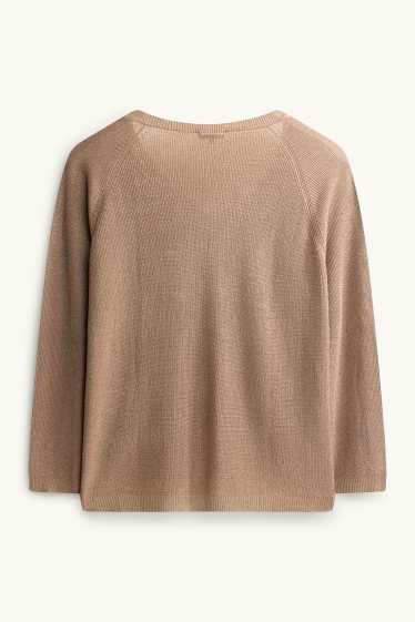 Damen - Pullover mit V-Ausschnitt - Glanz-Effekt - hellbraun