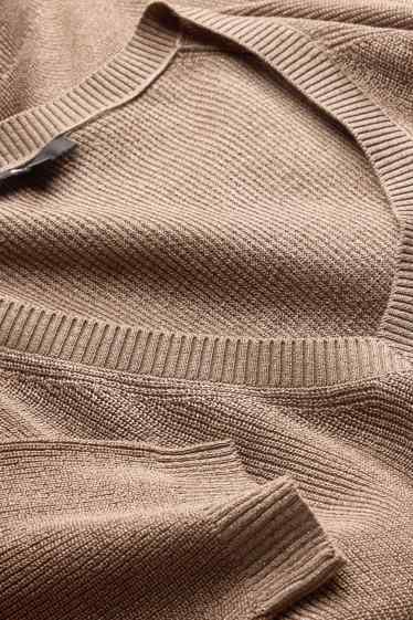 Damen - Pullover mit V-Ausschnitt - Glanz-Effekt - hellbraun