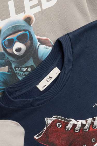 Bambini - Confezione da 2 - orso e skateboard - felpa con cappuccio e maglia girocollo - blu scuro