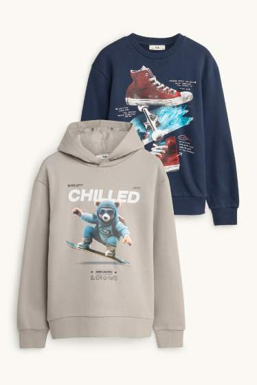 Bambini - Confezione da 2 - orso e skateboard - felpa con cappuccio e maglia girocollo - blu scuro