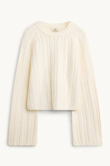Women - Jumper - cable knit pattern - creme