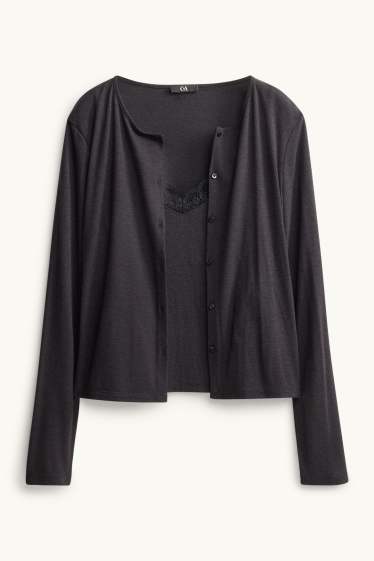 Dona - Càrdigan - look 2 en 1 - gris fosc jaspiat