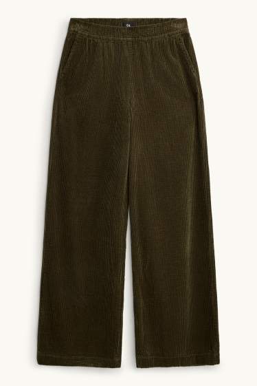 Femmes - Pantalon de velours côtelé - mid waist - jambes larges - vert foncé