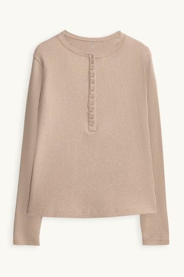 Femmes - Haut henley - slim fit - côtelé - beige