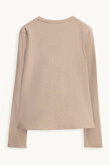 Femmes - Haut henley - slim fit - côtelé - beige