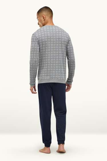 Herren - Pyjama - blau / grau