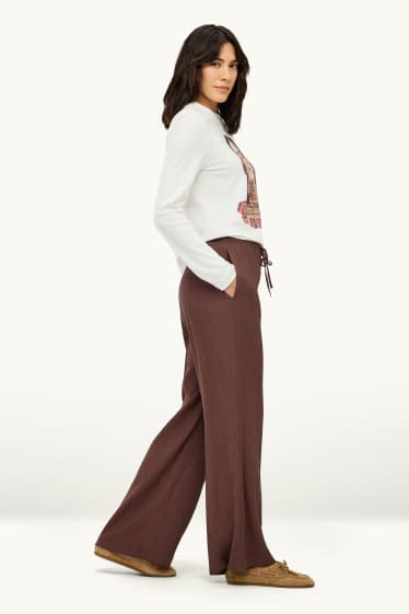 Donna - Pantaloni - vita media - gamba larga - marrone scuro
