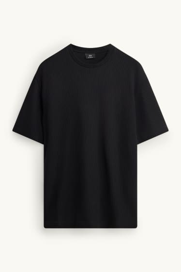 Men - T-shirt - relaxed fit - ribbed - black