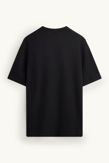 Men - T-shirt - relaxed fit - ribbed - black