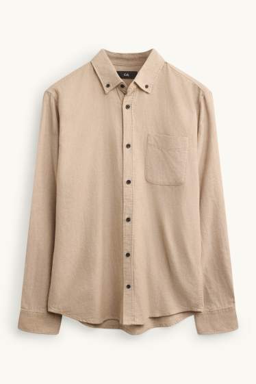 Pánské - Košile - regular fit - button-down - béžová