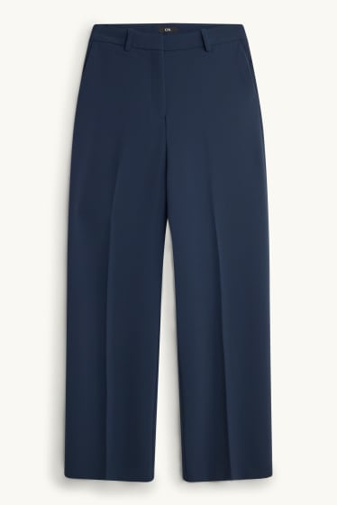 Femei - Pantaloni office - talie înaltă - wide leg - albastru închis