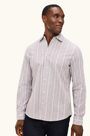 Herren - Hemd - Regular Fit - Kent - gestreift - beige / blau