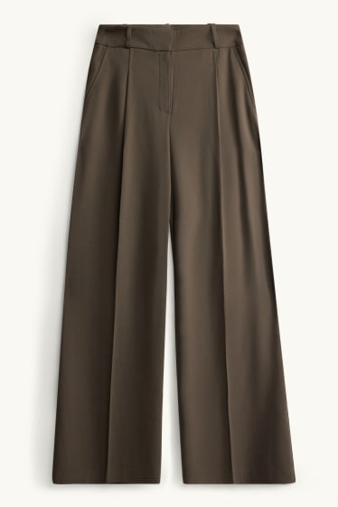 Women - Business trousers - high waist - wide leg - light brown