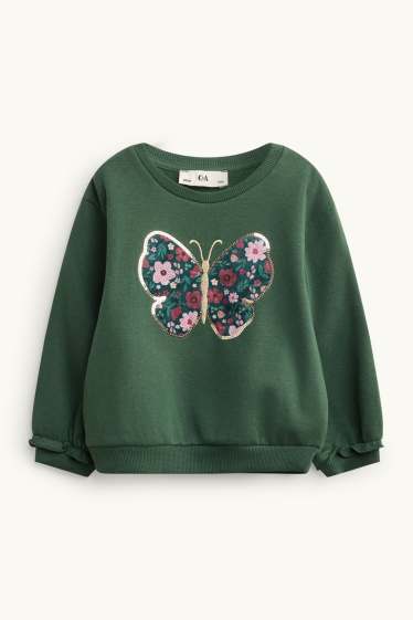 Nena - Papallona i flors - dessuadora - efecte brillant - verd fosc