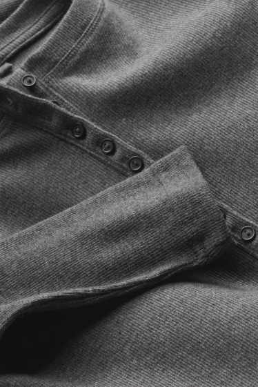 Women - Henley T-shirt - slim fit - ribbed - dark gray melange
