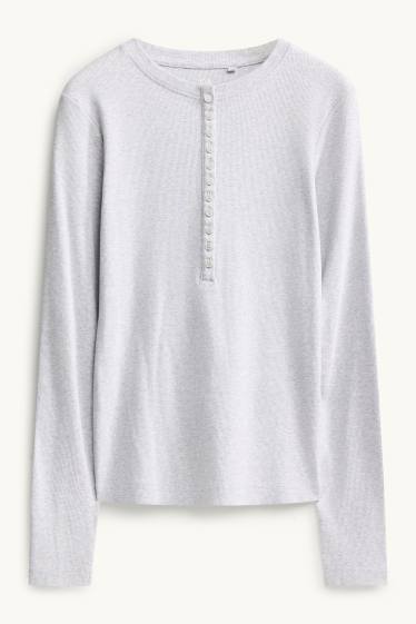 Damen - Henley-Shirt - Slim Fit - gerippt - hellgrau