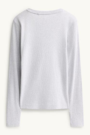 Damen - Henley-Shirt - Slim Fit - gerippt - hellgrau